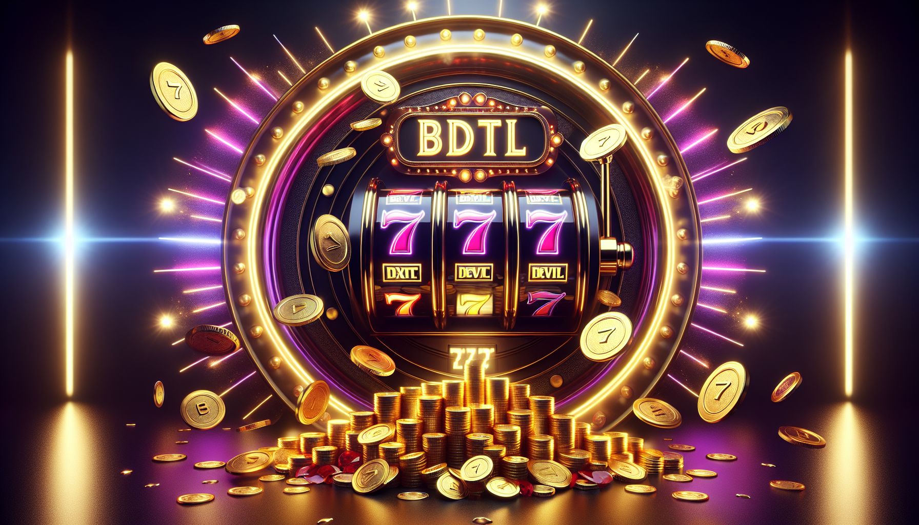 Luxury slot reel with glowing sevens, shining coins, and premium visual effects representing big-win excitement at BDTJL